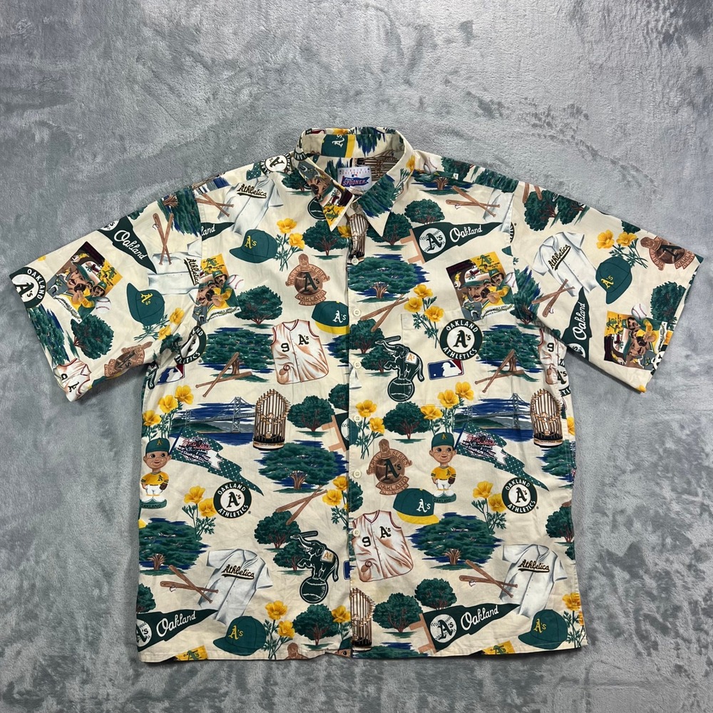 Reyn Spooner Oakland Athletics Mens XL Multicolor MLB Aloha Button Shirt Cotton
